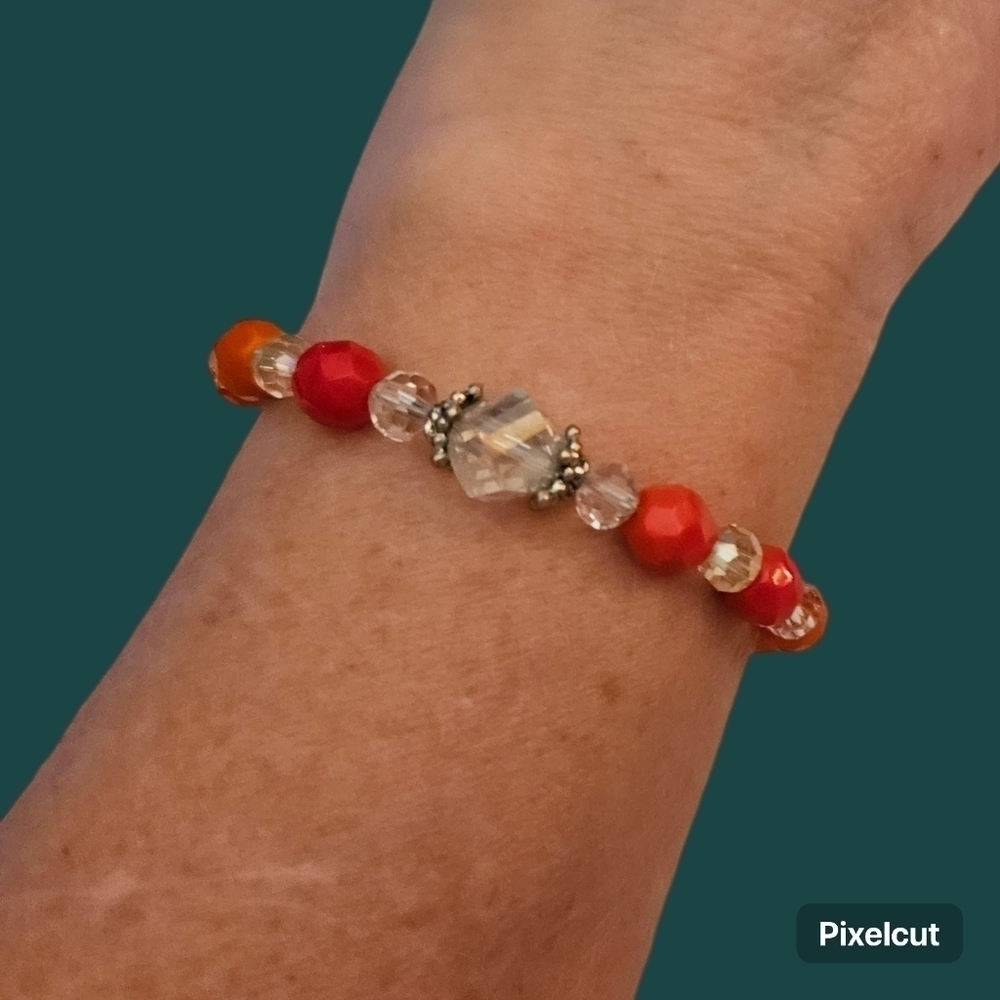 HANDMADE Coral Czech Glass Chinese Crystal Beaded Princess Toggle Bracelet